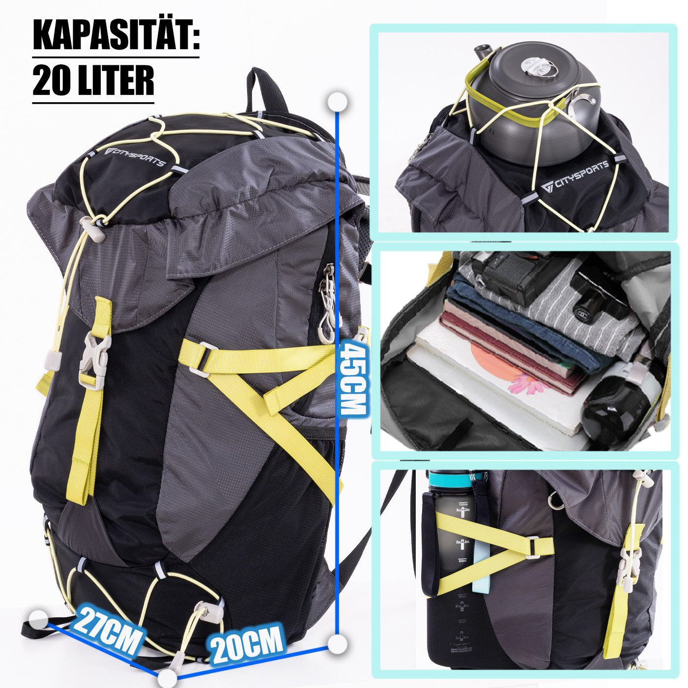 CITYSPORTS Wanderrucksack Rucksack mit Rückenbelüftung Trekkingrucksack Sports packback, aus atmungsaktivem Camping Rucksack Fahrradrucksack, Sportrucksack