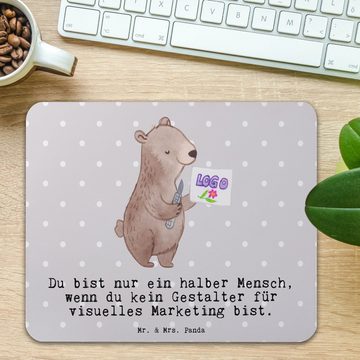 Mr. & Mrs. Panda Mauspad Gestalter für visuelles Marketing Herz - Grau Pastell - Geschenk, Ein (1-St), rutschfest