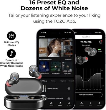 TOZO Bluethooth 5.3 mit Kabelloser Ladebox, App Customize 16 EQ In-Ear-Kopfhörer (Musikgenuss in CD-Qualität dank 8-mm-Lautsprechern und OrigX 2.0 Technologie., Ergonomisches Design IPX8 Wasserdicht Leistungsstarker Sound für Sport)