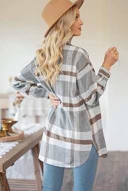 FIDDY Trenchcoat Damen-Hemdjacken für Herbst und Winter – Knopfjacken –karierte Jacken