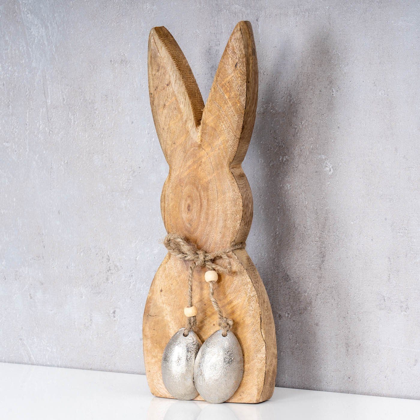 Levandeo® Osterhase, Variante H30cm Metall Hase Dekoaufsteller Holz Osterhase Osterdeko 4 Mangoholz