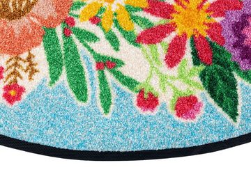 Fußmatte Round Welcome Blooming, wash+dry by Kleen-Tex, halbrund, Höhe: 7 mm, Schmutzfangmatte, Motiv Blumen, mit Spruch, rutschhemmend, waschbar