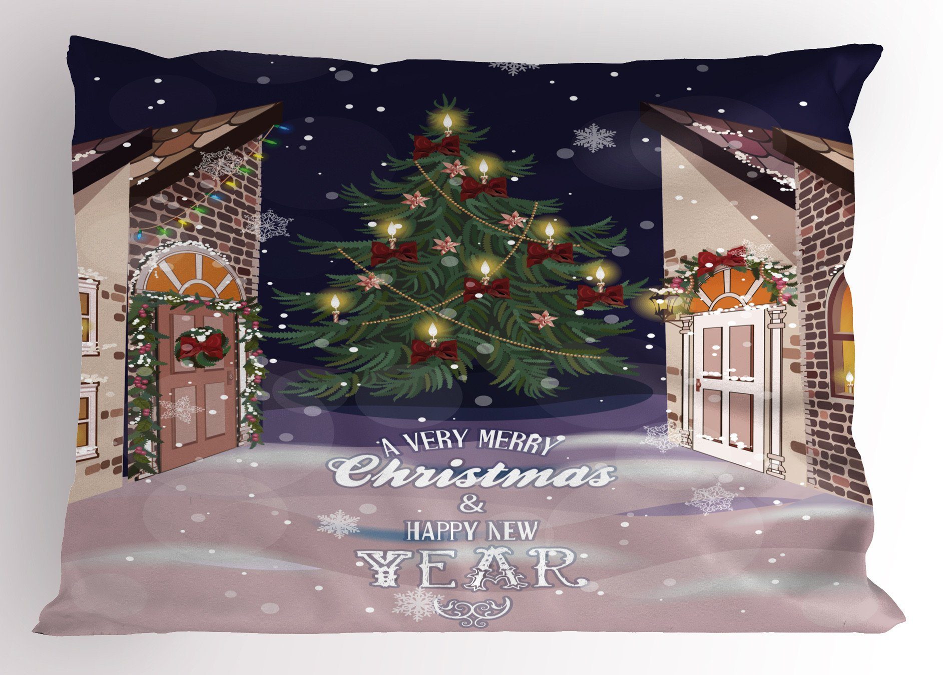 Kissenbezüge Kissenbezug, Gedruckter King Snowy Weihnachten Standard Streets Carol Size Dekorativer (1 Stück), Abakuhaus