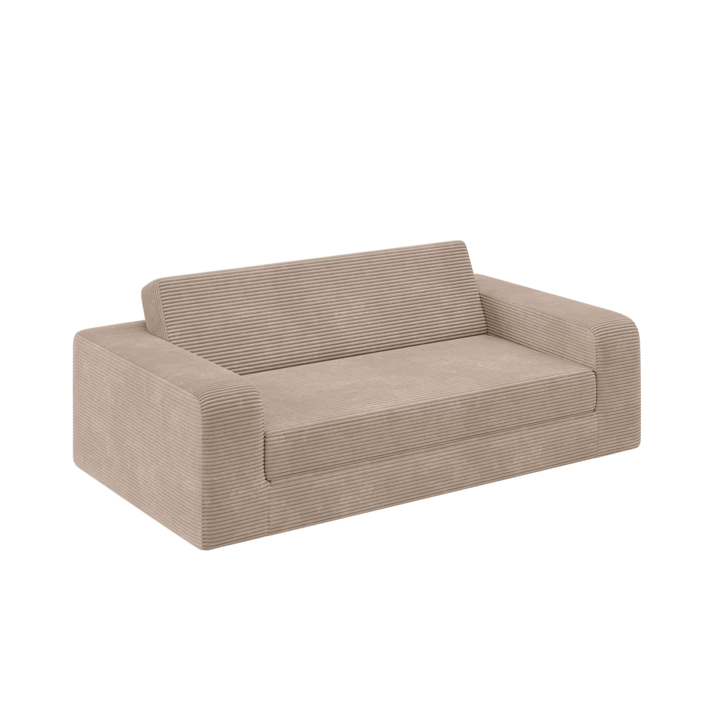 skølm Schlafsofa Laga aus Cord, Sofa 2 Sitzer mit Armlehnen, als Gästebett nutzbar, Taupe, ausklappbare Schlafcouch 186x135 cm, vakuumiert – ohne Aufbau 