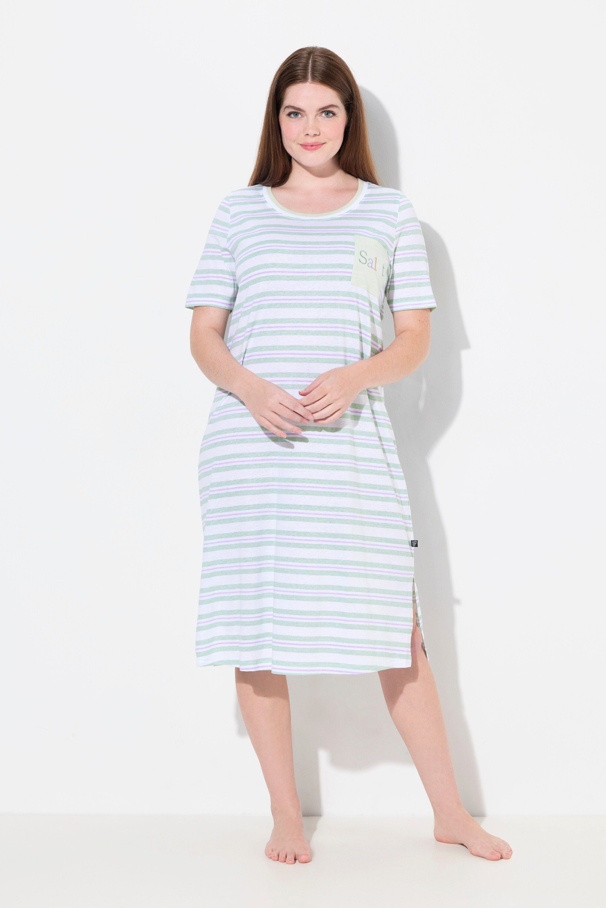 Ulla Popken Nachthemd Nachthemd Ringel Rundhals Halbarm Brusttasche günstig online kaufen