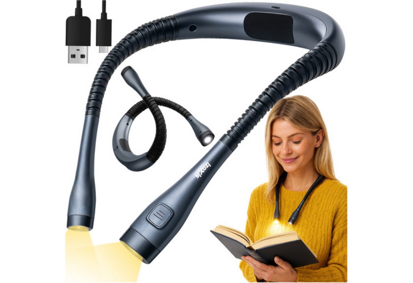 IZOXIS LED Leselampe LED Halslampe zum Lesen mit Akku USB-C, 3 Lichtfarben, flexibel, LED fest integriert, warmweiß, neutralweiß, kaltweiß, flexible Arme mehrere Lichtfarben wiederaufladbar