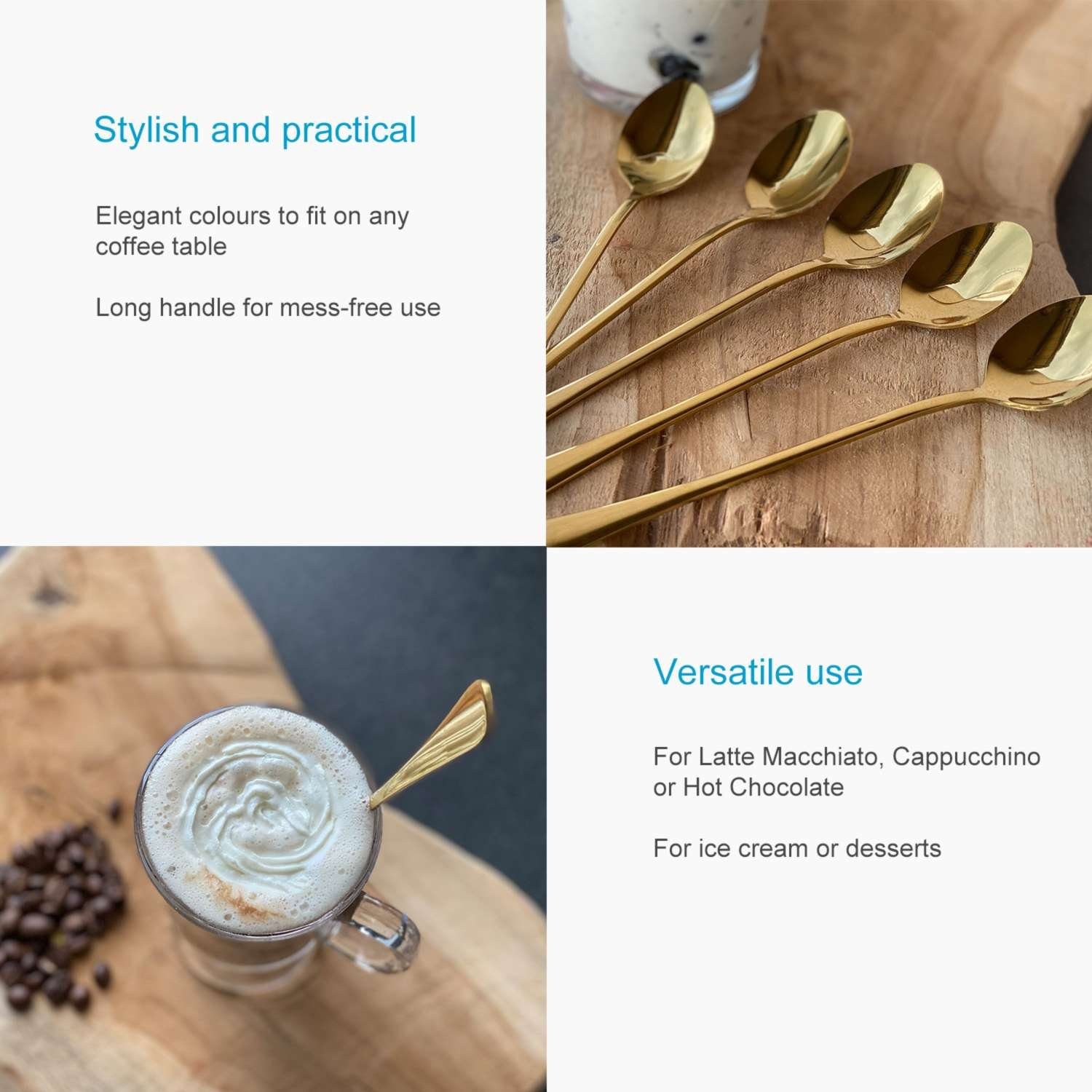 Intirilife Dessertlöffel (6 Stück), 6er Set Löffel Dessertlöffel Kaffee Latte Macchiato Longdrinks