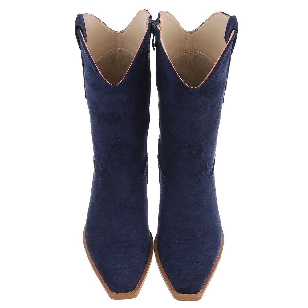Ital-Design Stilvoller Cowboystiefel mit praktischem Reißverschluss Westernstiefelette (90482501) Blockabsatz Stiefeletten in Dunkelblau – Bild 4 von 5