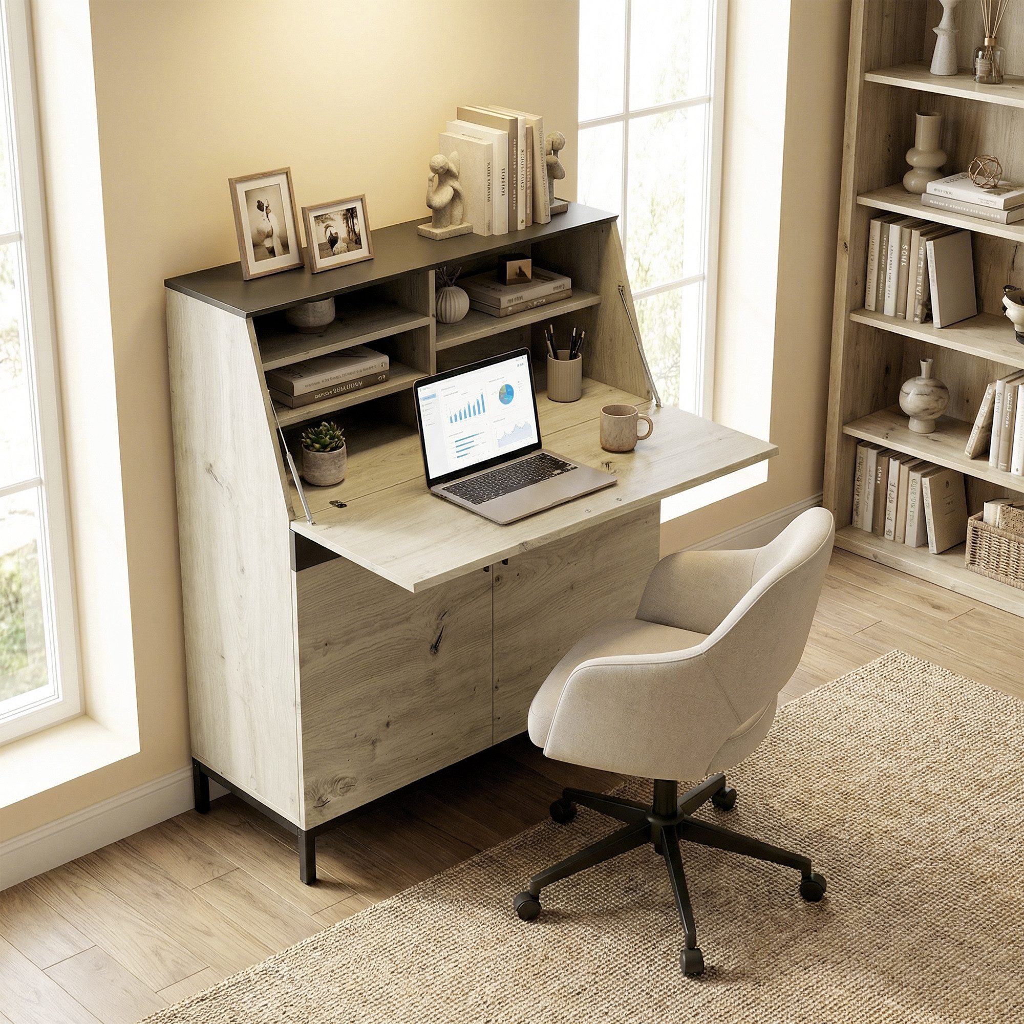 HOMCOM Schreibtisch Moderner Industrieller Computertisch (1 Tisch, 1-St., 1 Tisch), Klappbare Arbeitsstation mit viel Stauraum