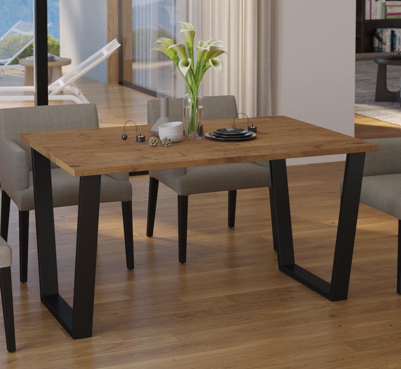 Furnix Esstisch CEZZARO Tisch für Esszimmer Küche Büro mit Trapezbeinen Auswahl, B185 bzw. 138 cm x H75 cm x T90 bzw. 67 cm Lancelot