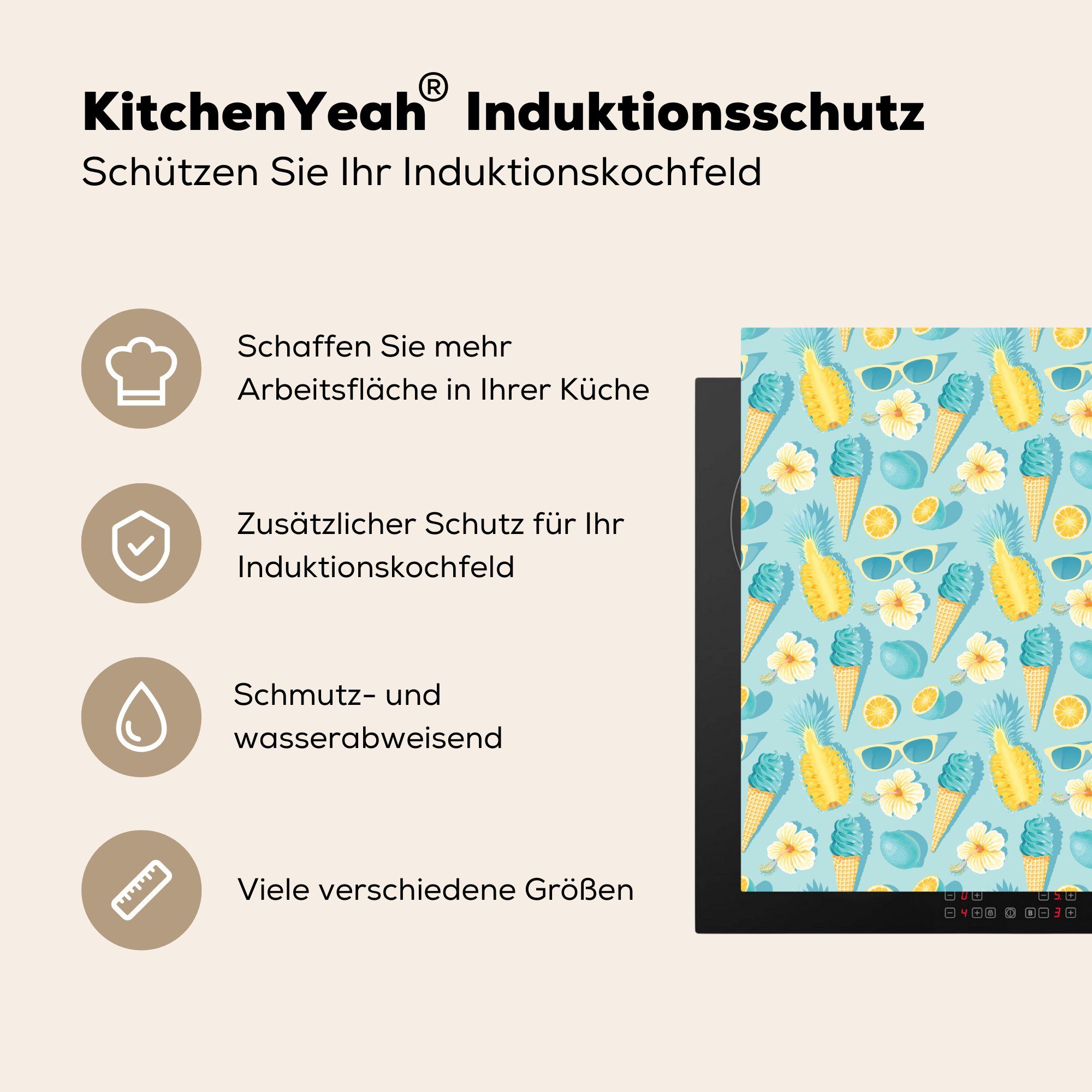 küche Vinyl, MuchoWow Arbeitsplatte für Herdblende-/Abdeckplatte tlg), - Ceranfeldabdeckung, - Sommer cm, Elemente Muster, 78x78 Blau (1 -