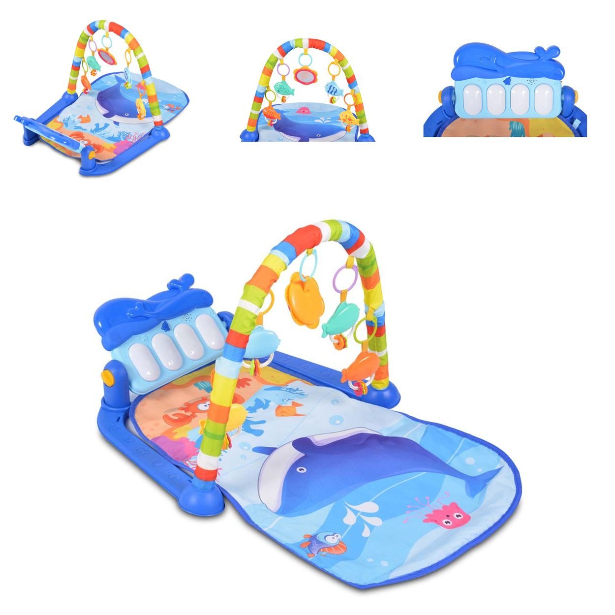 Moni Spielbogen Ocean HE0631, Krabbeldecke, 5 Hängespielzeuge, Klaviertasten, 100% Polyester
