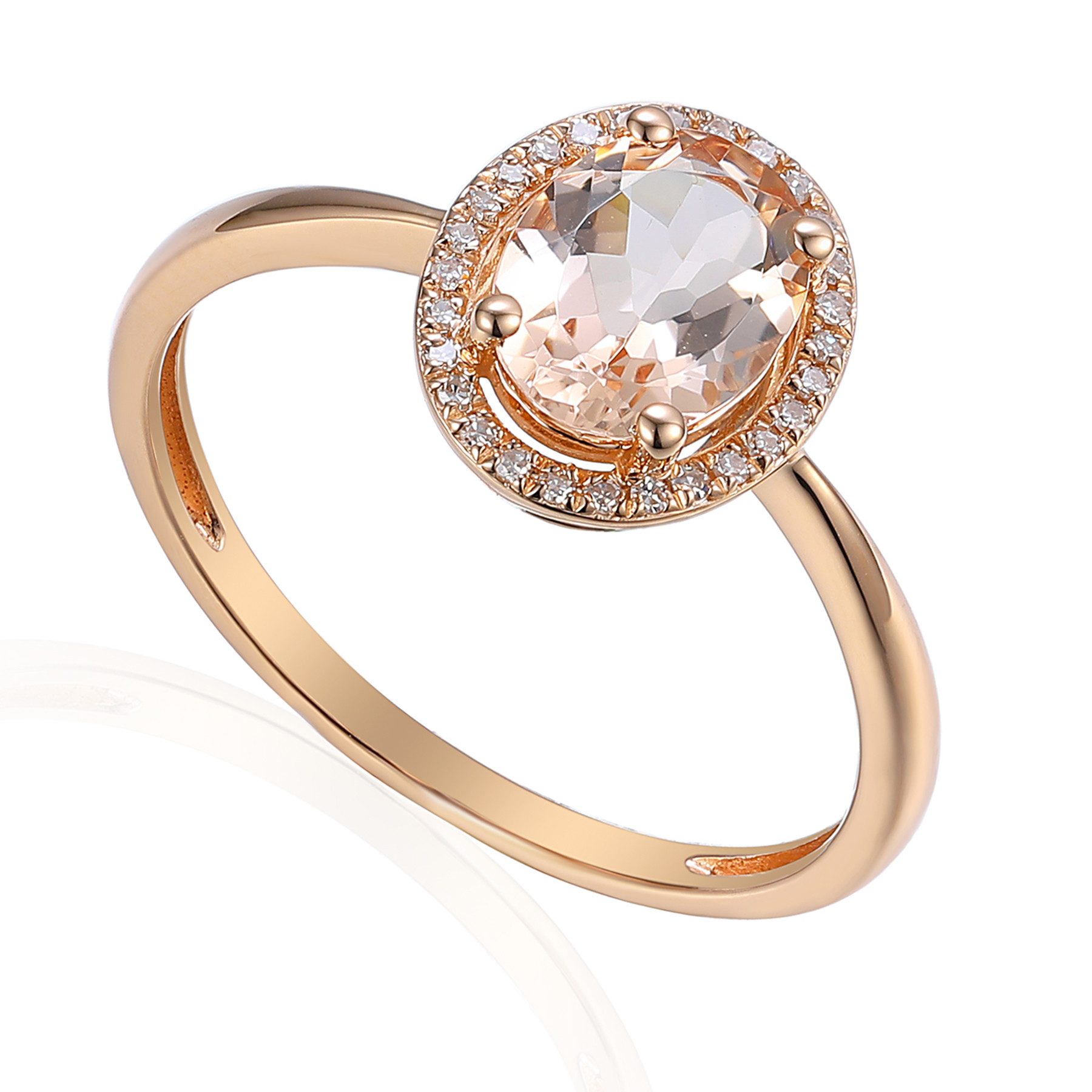 Stella-Jewellery Solitärring 585er Rotgold Damenring mit Morganit und Diamanten (inkl. Etui, Morganit 0,88ct. - inkl. Etui), Morganit 0,88ct. und Brillanten 0,06ct.