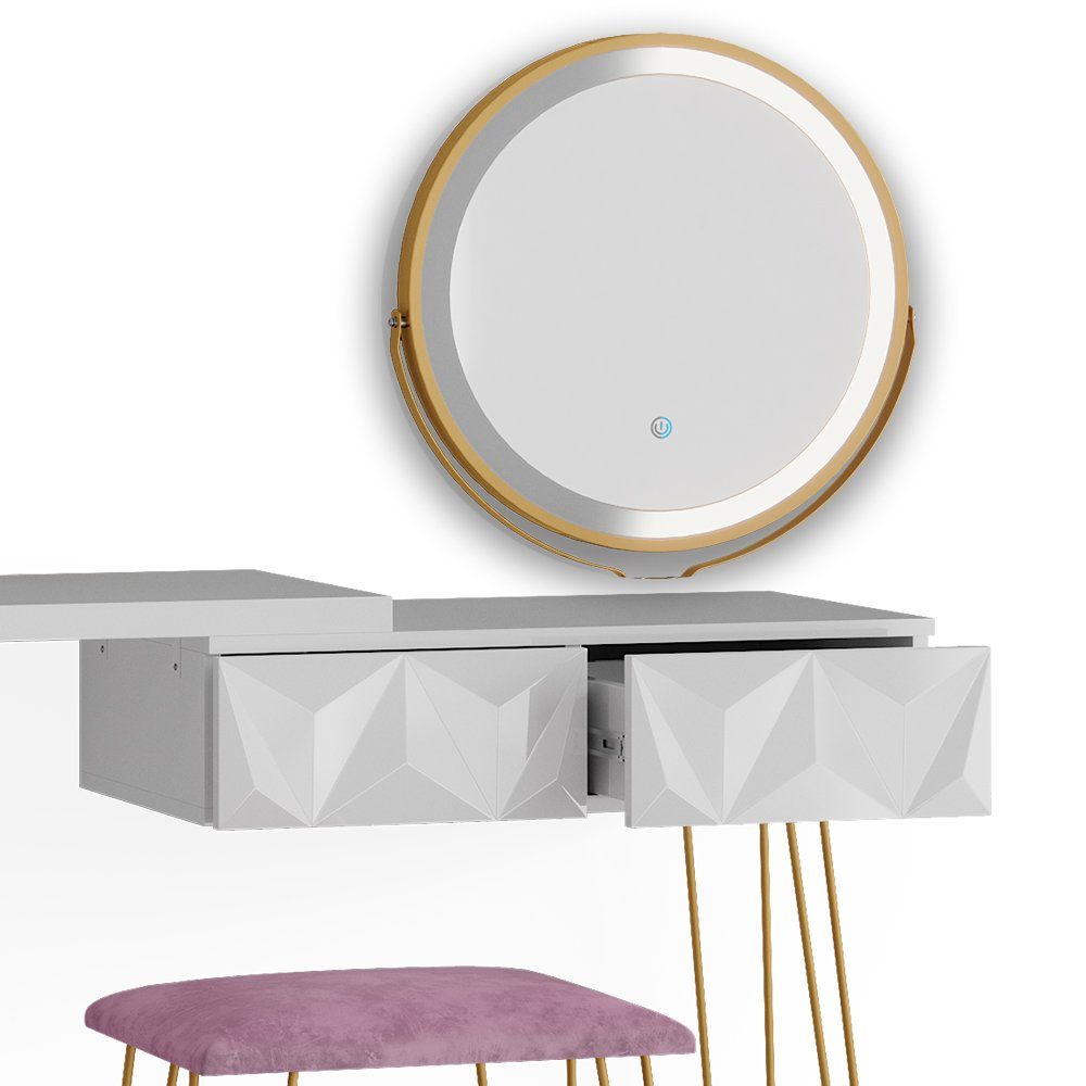 Vicco Schminktisch Bella, Weiß, 120 cm mit LED Beleuchtung und Hocker