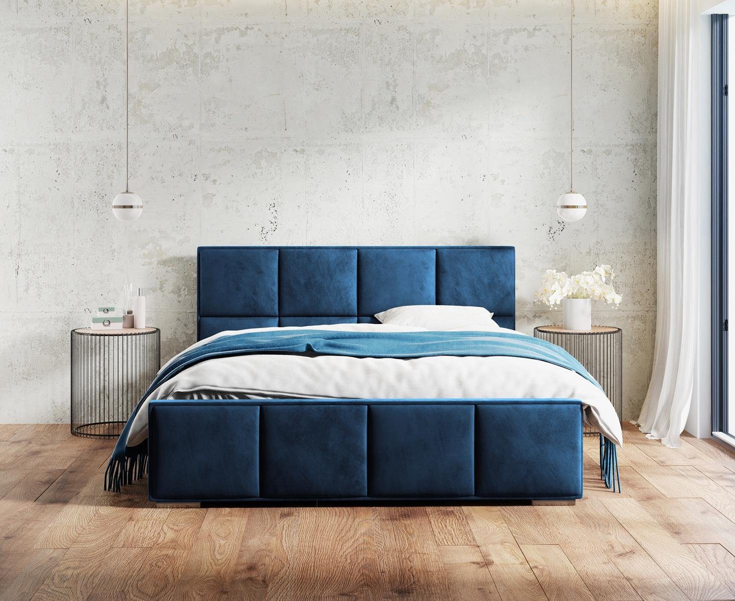 Beautysofa (kronos Marineblau mit Bettkasten, cm), 160 Gashebebühne Bett Polsterbett Metallgestell, große Kopfteil, / (140 09) Quatro 180 /