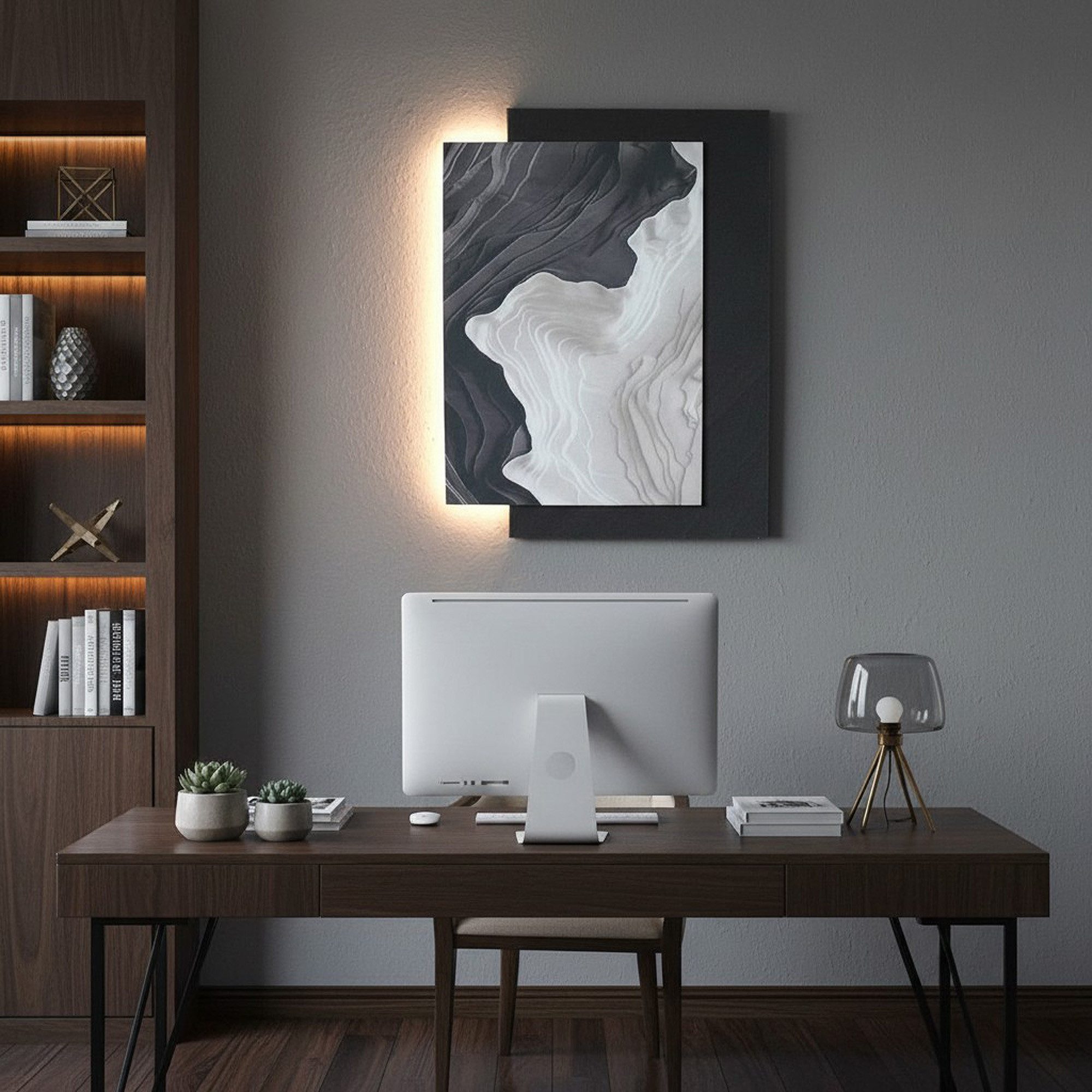 Arnusa Wandbild Wanddekoration beleuchtet LED Bild 60x80 cm Abstrakt, Abstrakt, Wohnzimmerdeko Wandskulptur Dekoleuchte