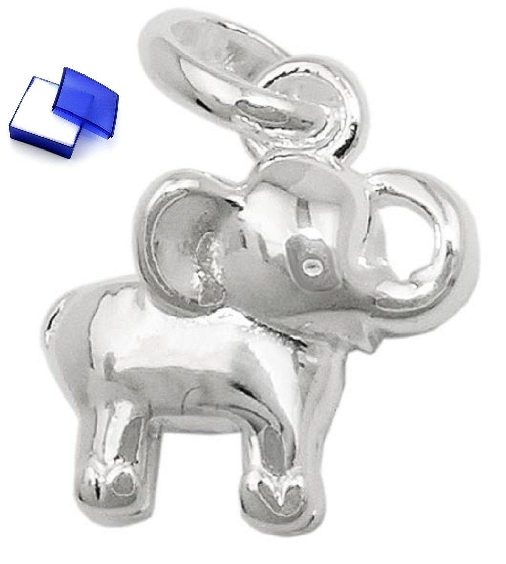 unbespielt Kettenanhänger Kinder Anhänger Kleiner Elefant vollplastisch glänzend 925 Silber 8 x 9 mm inkl. kleiner Schmuckbox, Silberschmuck für Kinder
