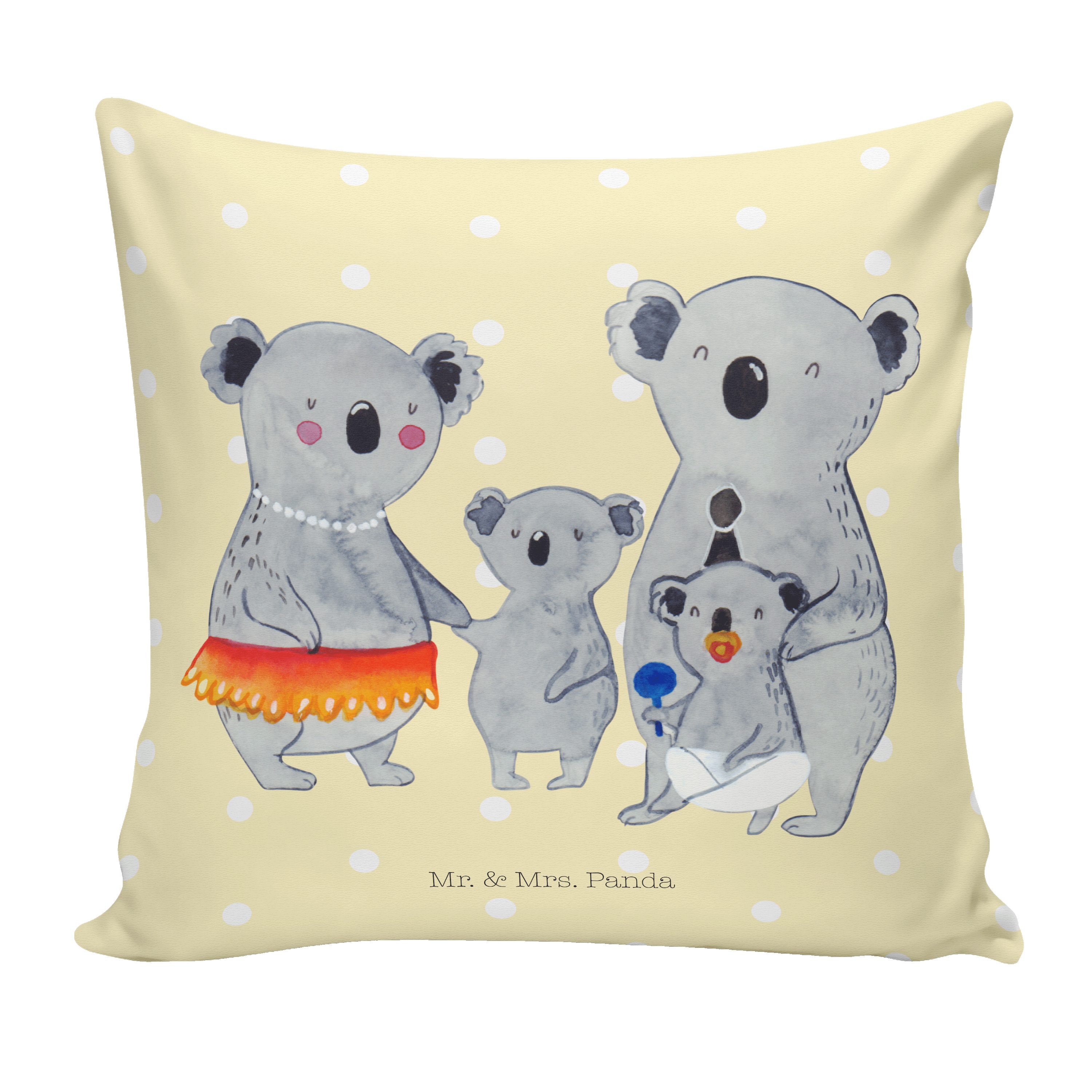 Mr. & Mrs. Panda Dekokissen Koala Familie - Gelb Pastell - Geschenk, Sofakissen, Bruder, Mutterta