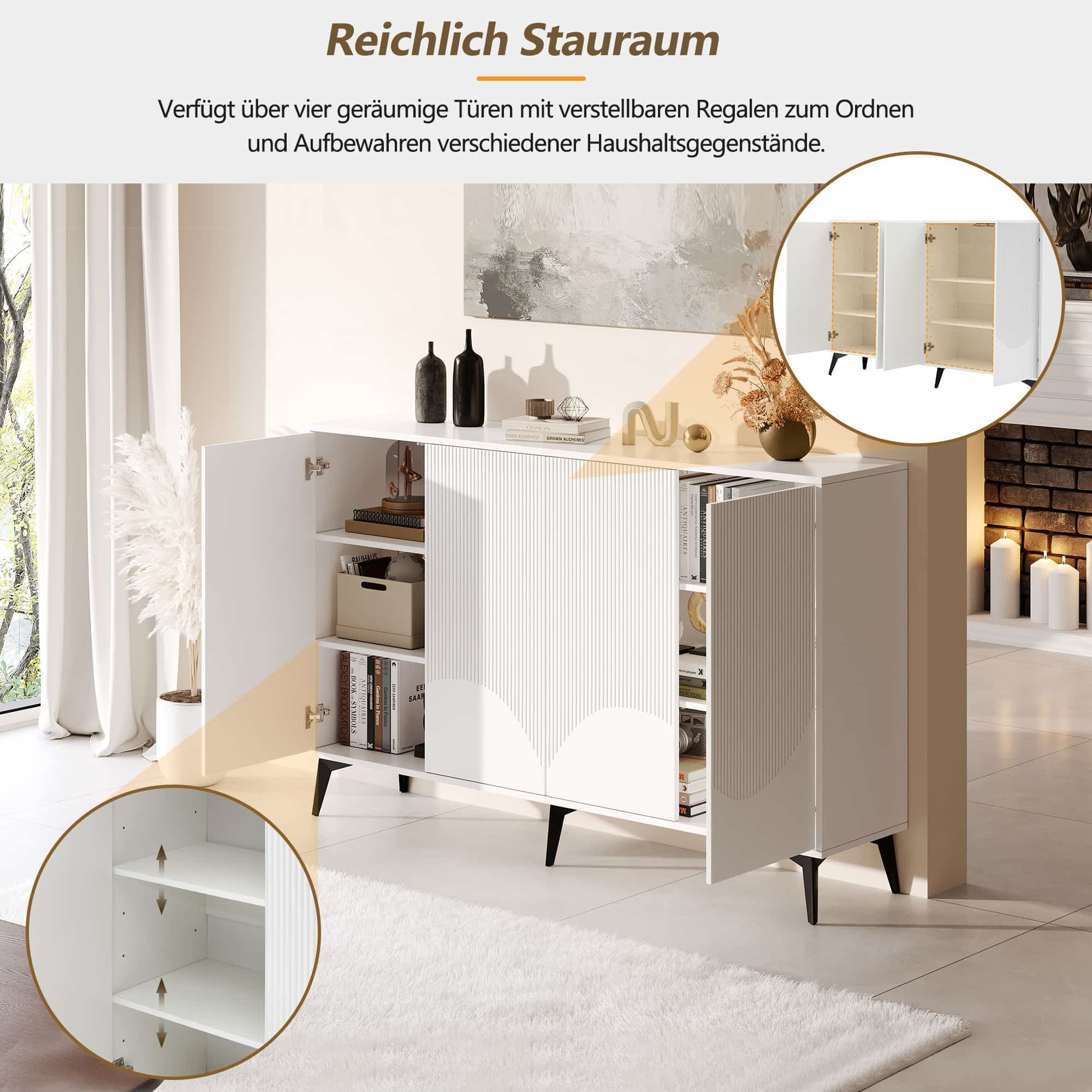 ANYSUN Sideboard Weiß 160 cm Schrank Kommode 4 Türen verstellbare Böden (Vollständiges Möbel-Set, verstellbaren Einlegeböden und stabilen Metallbeinen), Moderne – Bild 5 von 5