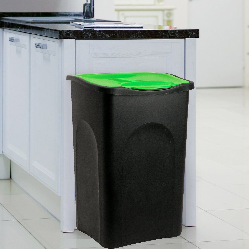 Mülleimer, Papierkorb Abfallbehälter L Stefanplast 50 56x37x39cm schwarz/grün Mülltrennung