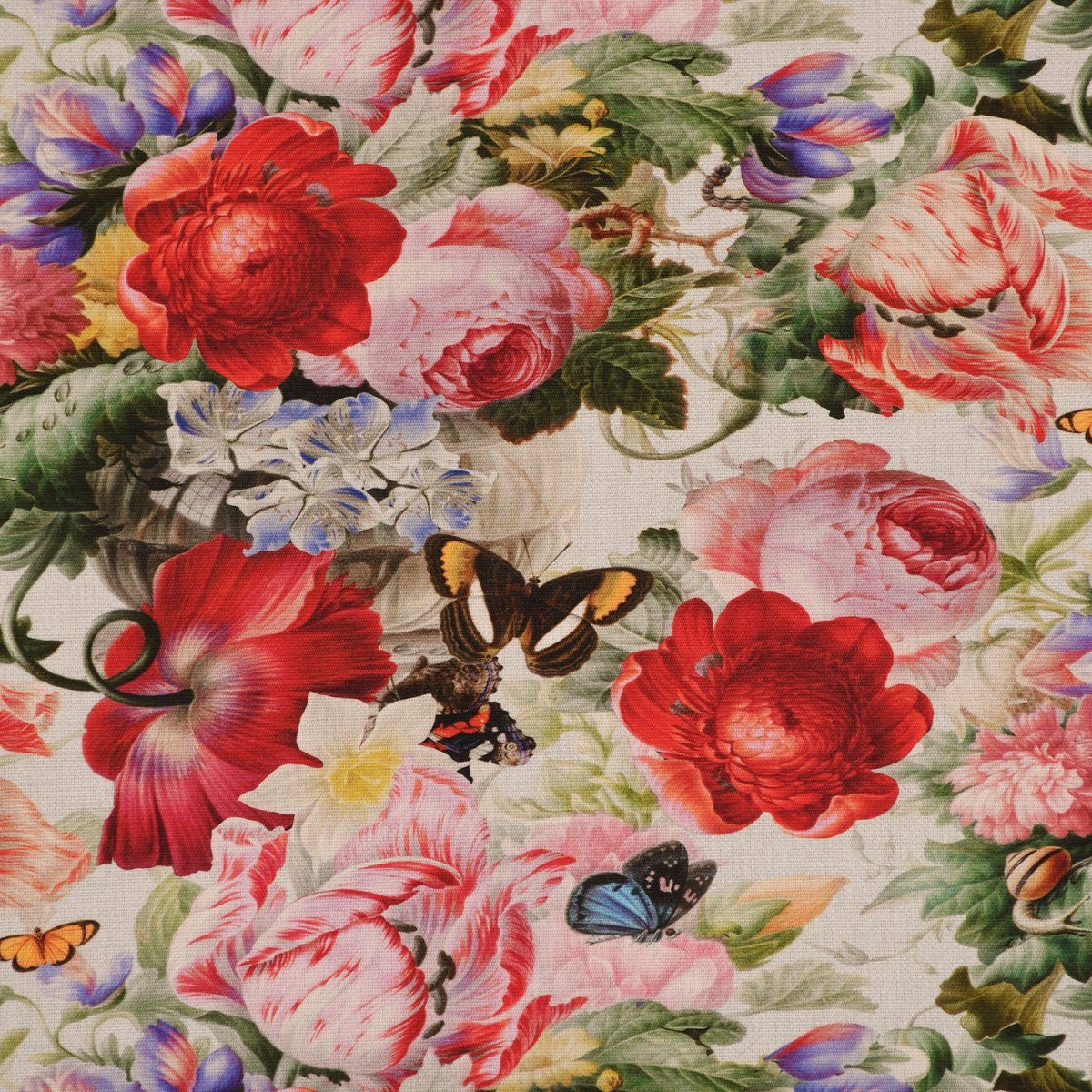 Stoff Outdoorstoff Dralon Flowers Painting Blumen Schmetterlinge bunt 1,40m, abwaschbar