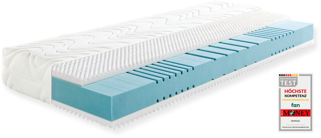 Kaltschaummatratze fan 7-Zonen-Kaltschaummatratze mit Noppenschaumauflage, fan, 23 cm hoch, (1-tlg), Matratze 90x200, 140x200 & weitere Größen, mit Schulterentlastungzone