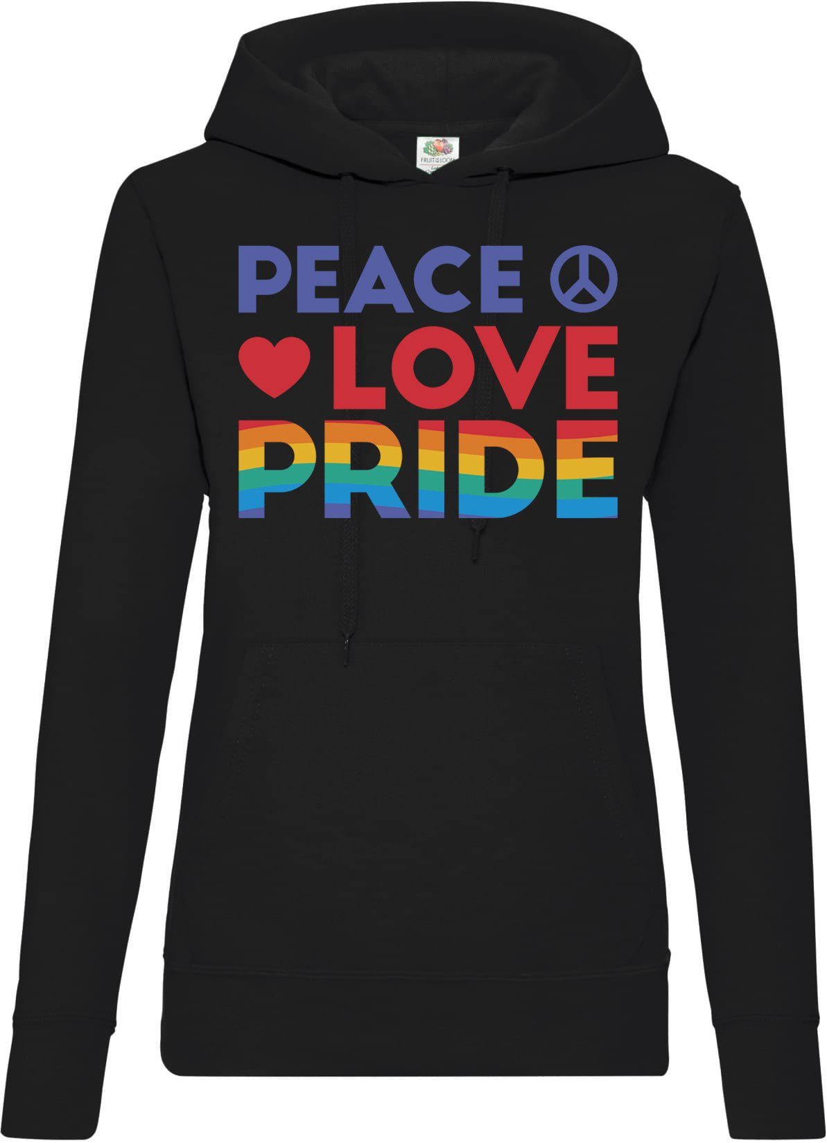 Youth Designz Kapuzenpullover Peace Love Pride Damen Hoodie Pullover mit  modischem Spruch und Frontdruck