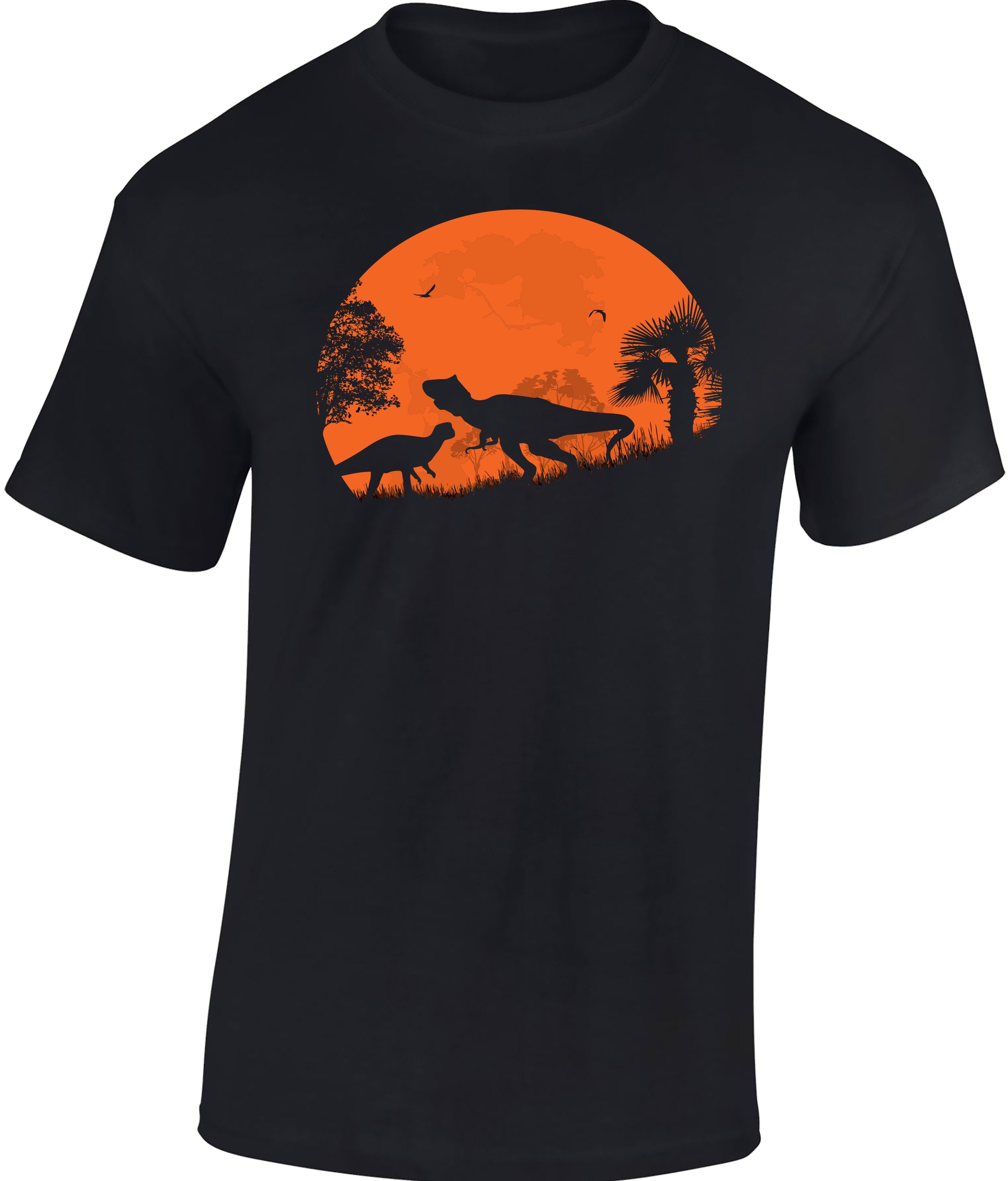 Baddery Print-Shirt Kinder T-Shirt: "Dino Dawn" - T-Rex Tyrannosaurus Dino Dinosaurier, hochwertiger Siebdruck, aus Baumwolle