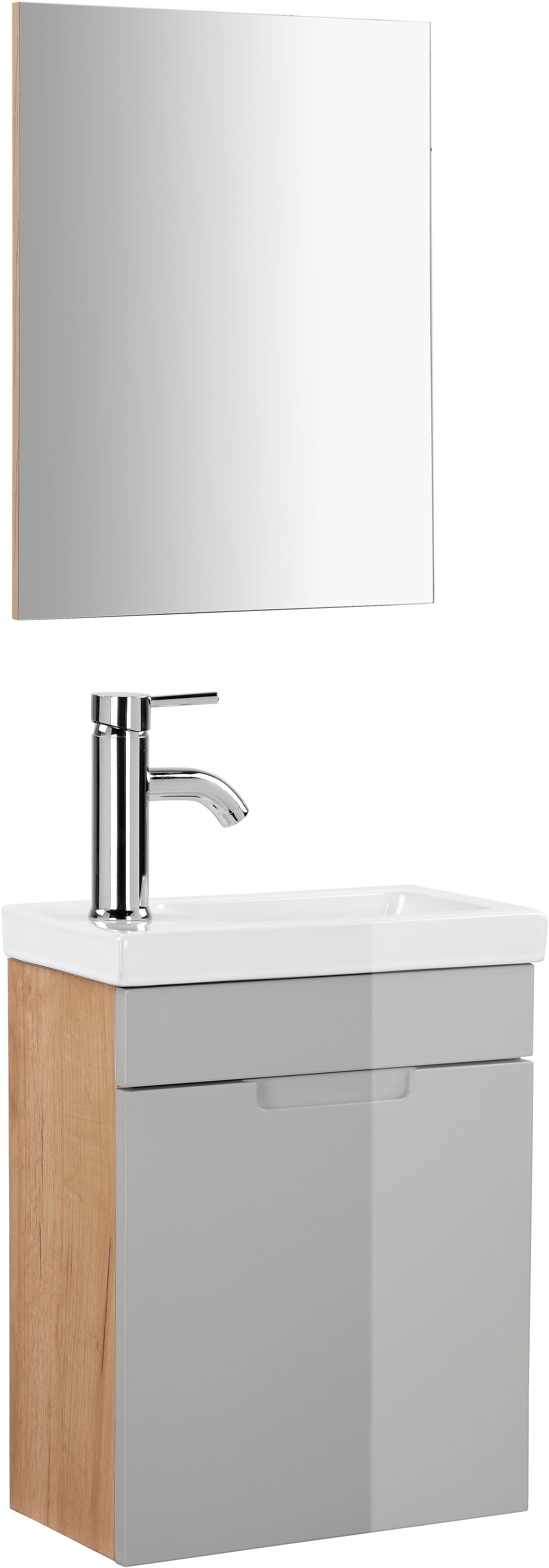 welltime Badmöbel-Set Lund Gästebad Gästebadezimmmer Set Gäste-WC Waschplatzset, (Komplett-Set), Waschtisch, Spiegel und Waschbecken Breite 40 cm