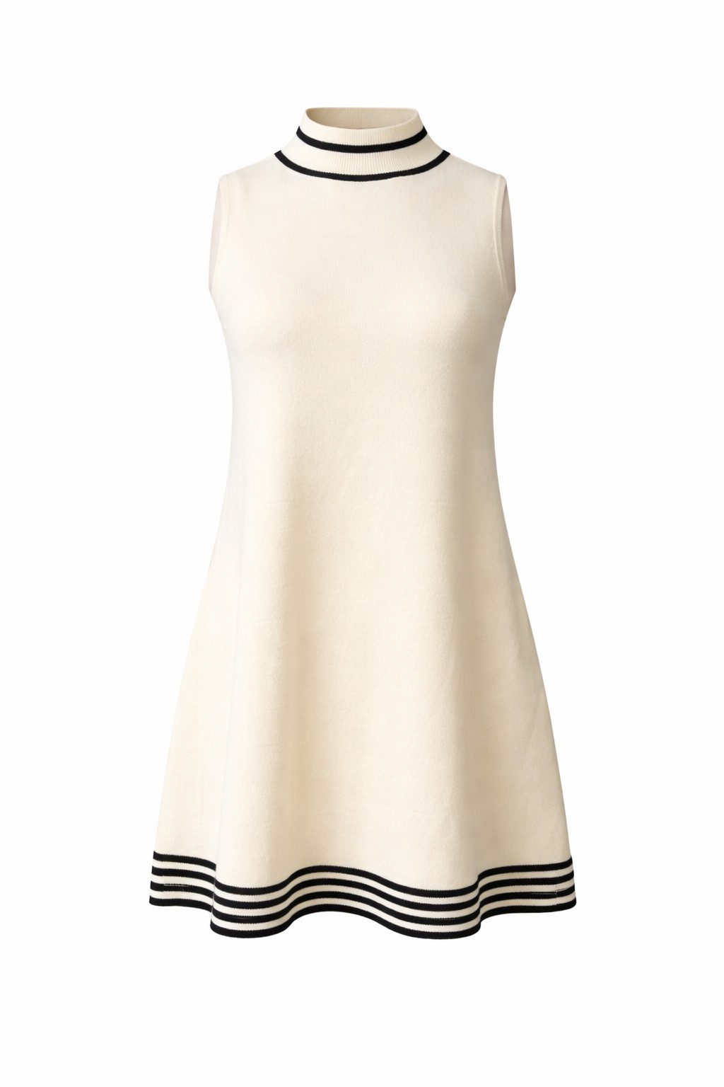 Mississhop Strickkleid Damen Strickkleid ohne Ärmel mit Stehkragen und Kontraststreifen