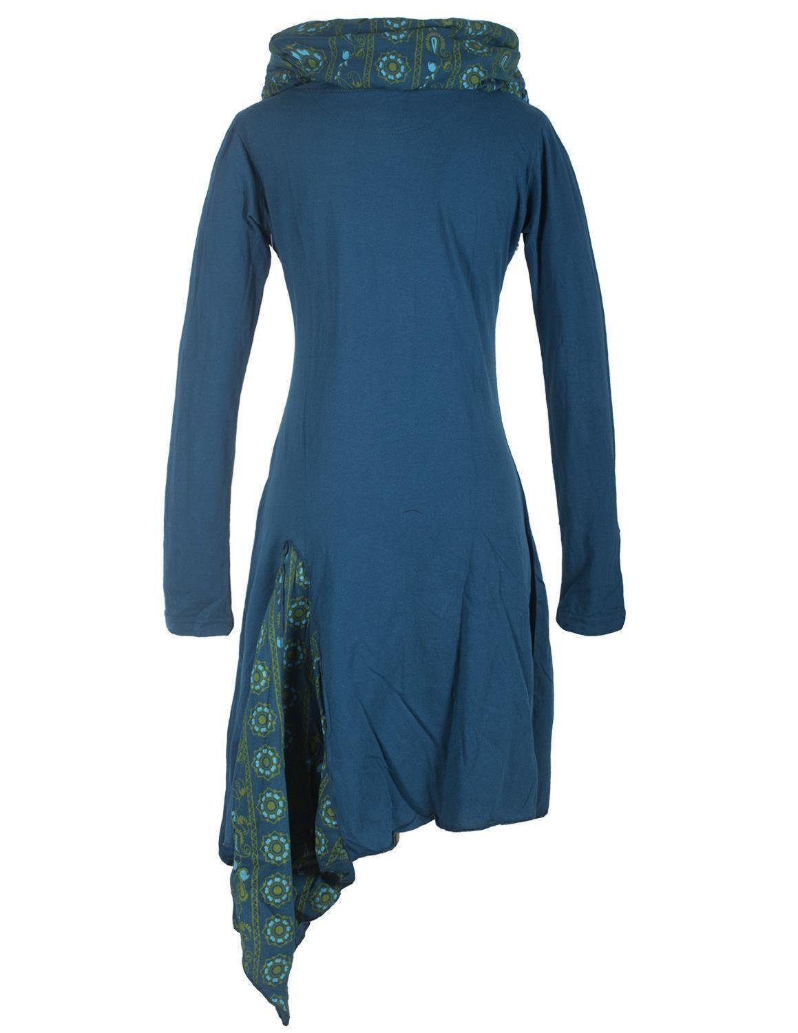 Vishes Jerseykleid Asymmetrisches Langarm Zipfelkleid mit Schalkragen Hippi günstig online kaufen
