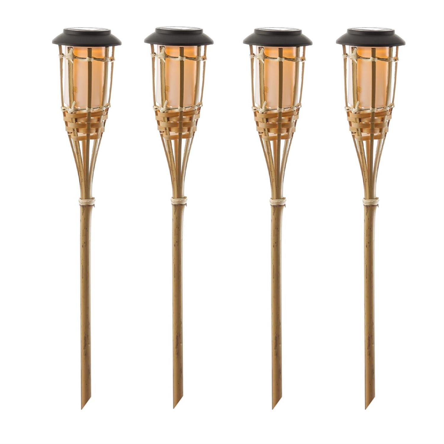 MARELIDA LED Gartenfackel Solarfackel Bambus Fackel Terrasse Gartenleuchte 60cm 4er Set, LED Classic, gelb