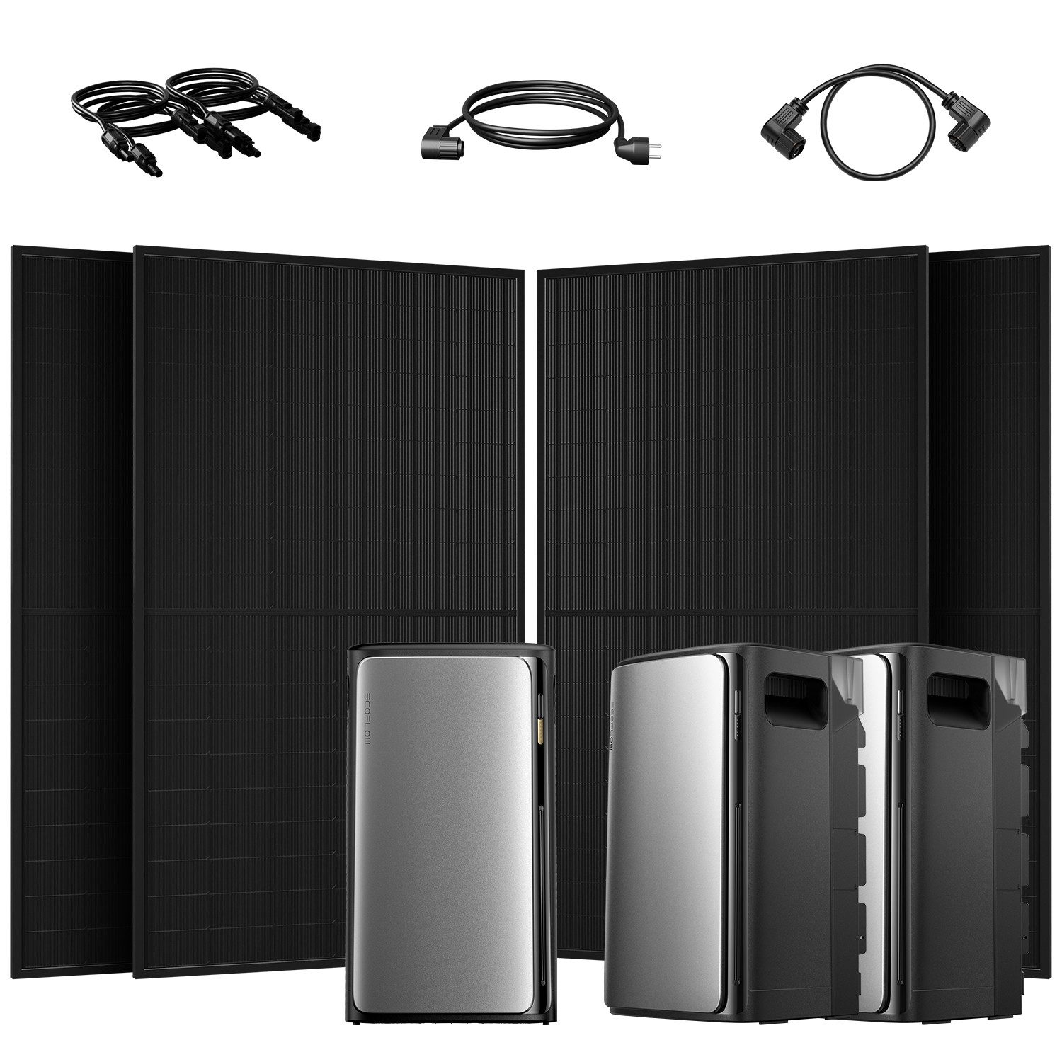 Ecoflow Balkonkraftwerk 2000W EcoFlow Stream Ultra All-in-One Speicher mit AC Pro Zusatzsakkus, (4x Full Black Glas-Glas 500W im Lieferumfang enthalten), 2000 W Solareingang (4 MPPTs) mit integriertem Mikro-Wechselrichter