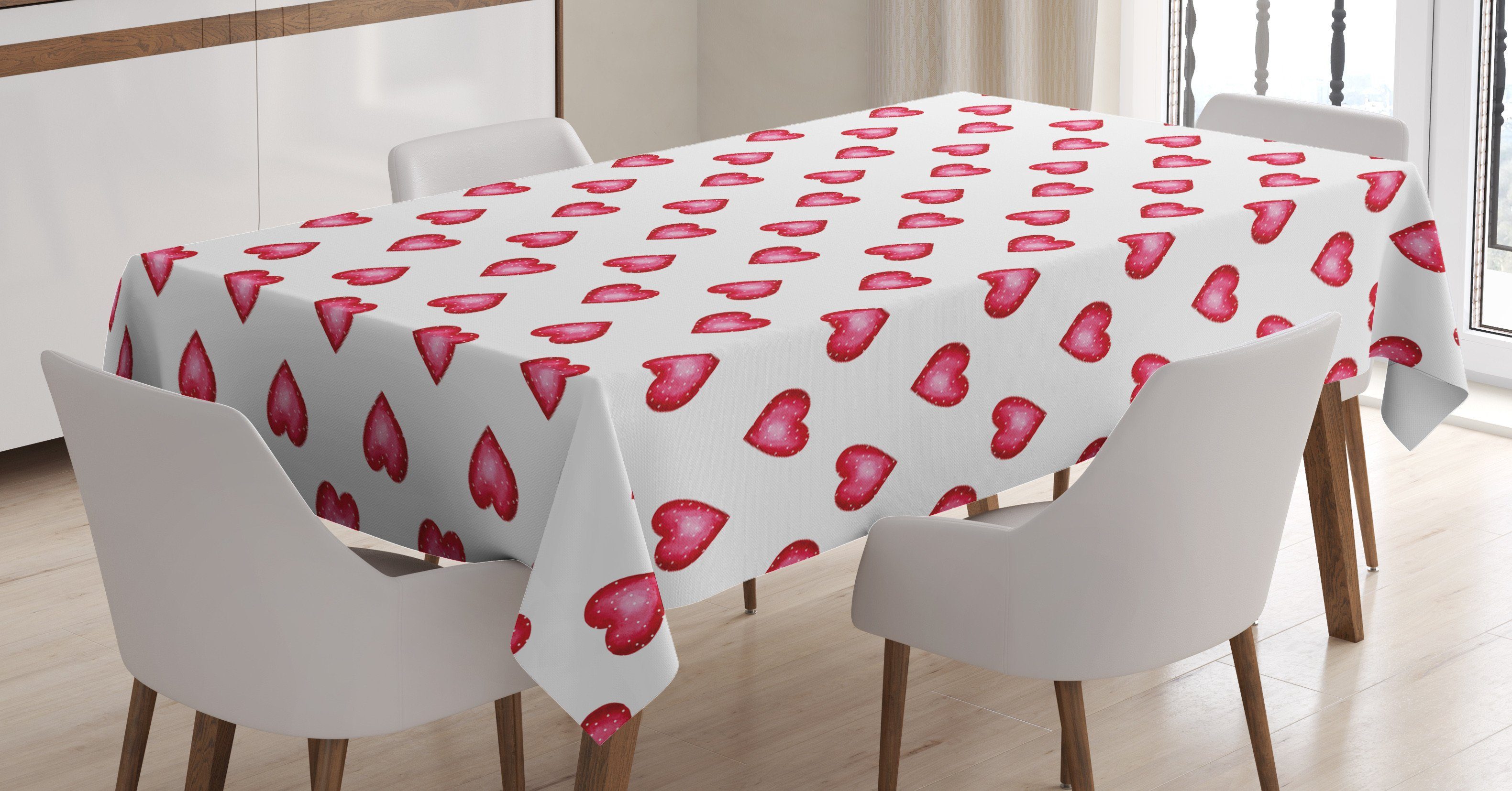 Abakuhaus Tischdecke Farbfest Waschbar Für den Außen Bereich geeignet Klare Farben, Romantisch Herzen mit Punkten