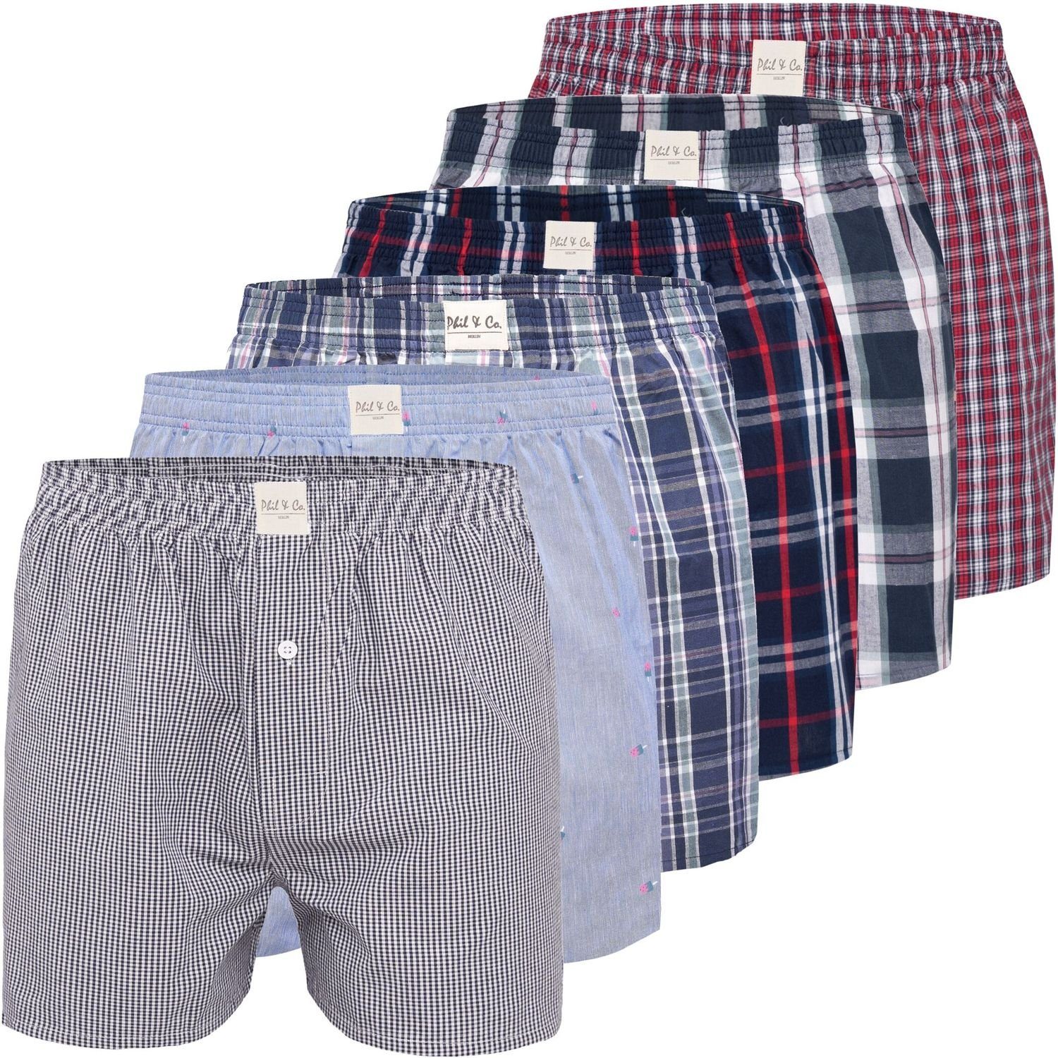 Boxershorts 6 Phil & Co Webboxer Herren american Boxer Boxershorts kariert S - XXL