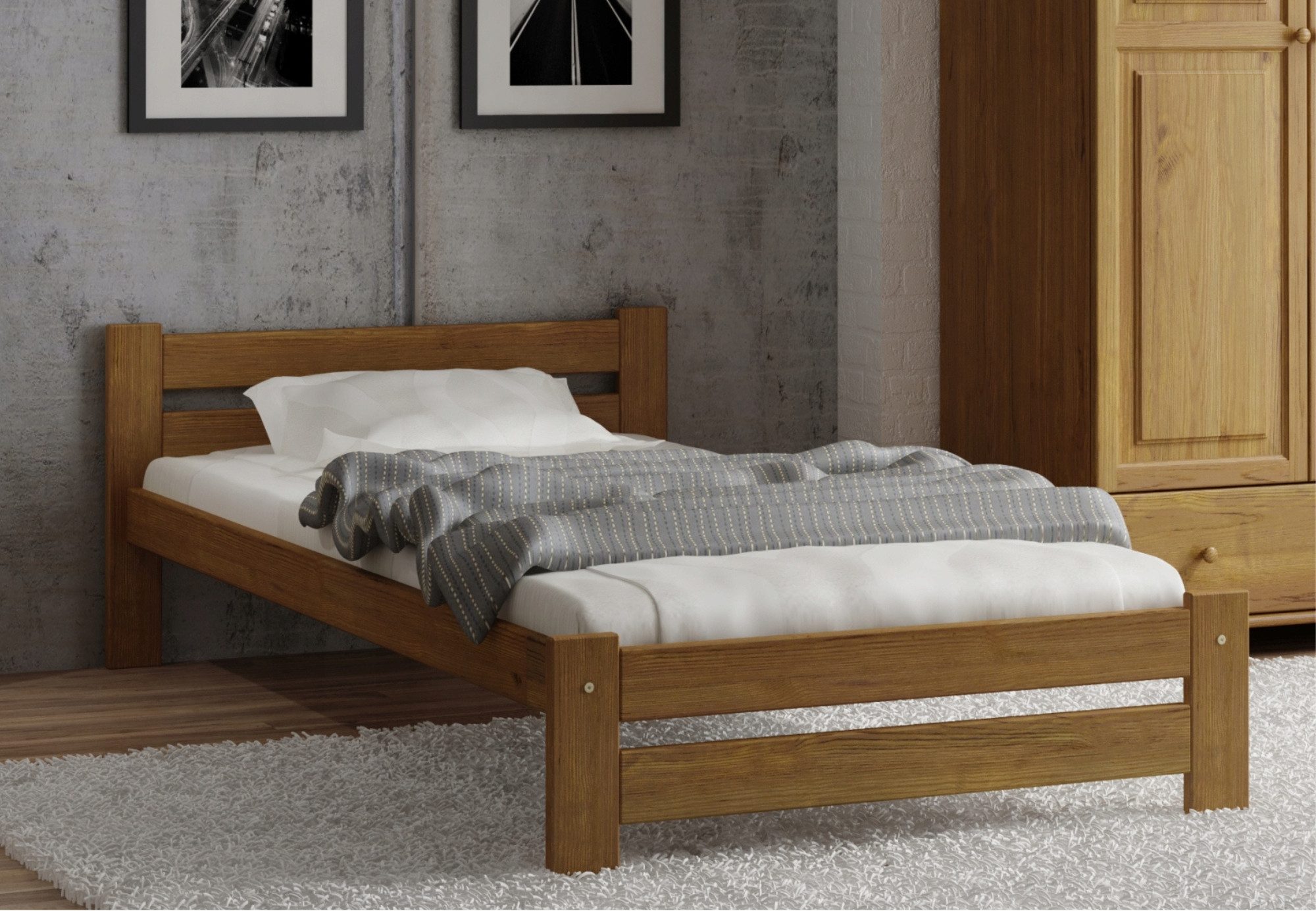 Home Collective Holzbett aus Massivholz mit Lattenrost abgeschrägten Kanten & verstärkter Mitte (Bettgestell, Einzelbett, Naturholz Stabil & Langlebig), 205x102x58.5 cm, Eiche