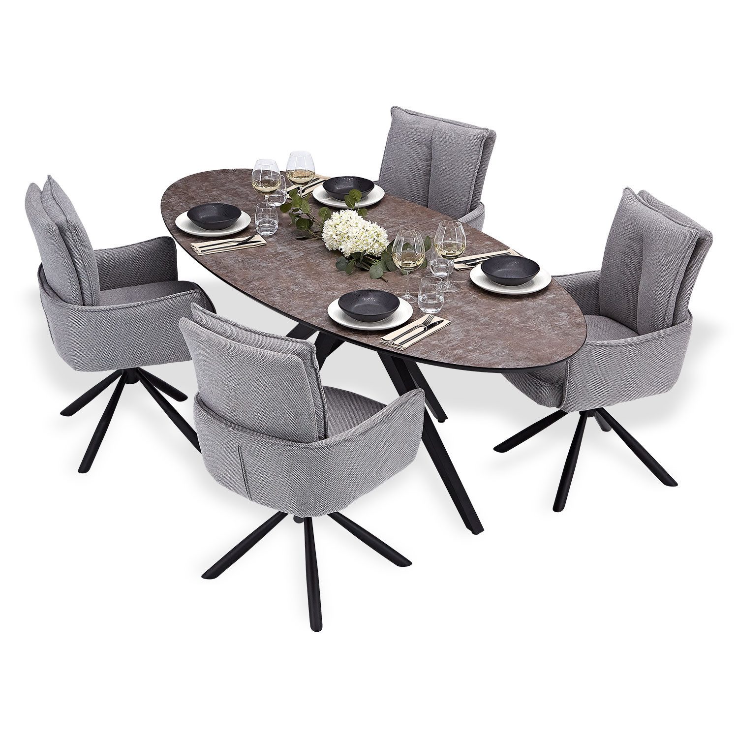 Homestyle4u Essgruppe Esstisch oval mit 4 günstig online kaufen