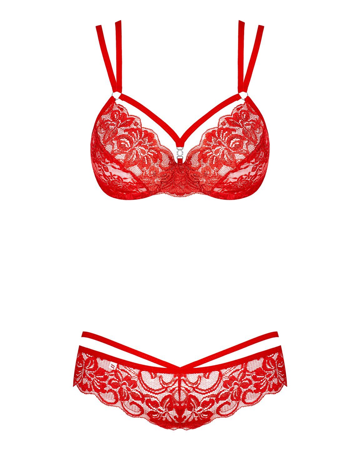 elastisch Obsessive Set: BH rot Blumenmuster String (Set) Dessous-Set Bügel-BH +