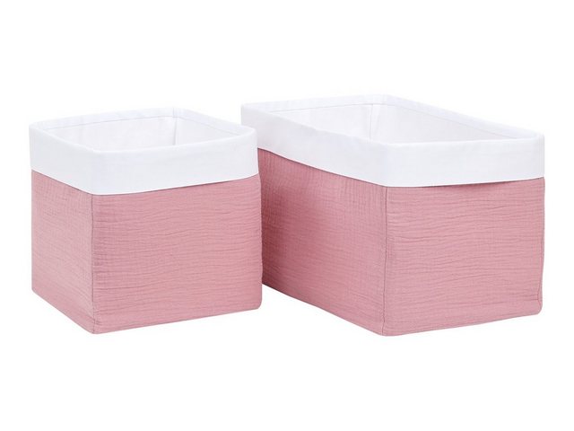 KraftKids Aufbewahrungskorb “Musselin rosa”, 3 Lagen Stoff, 100 % Baumwolle, Innen versteift