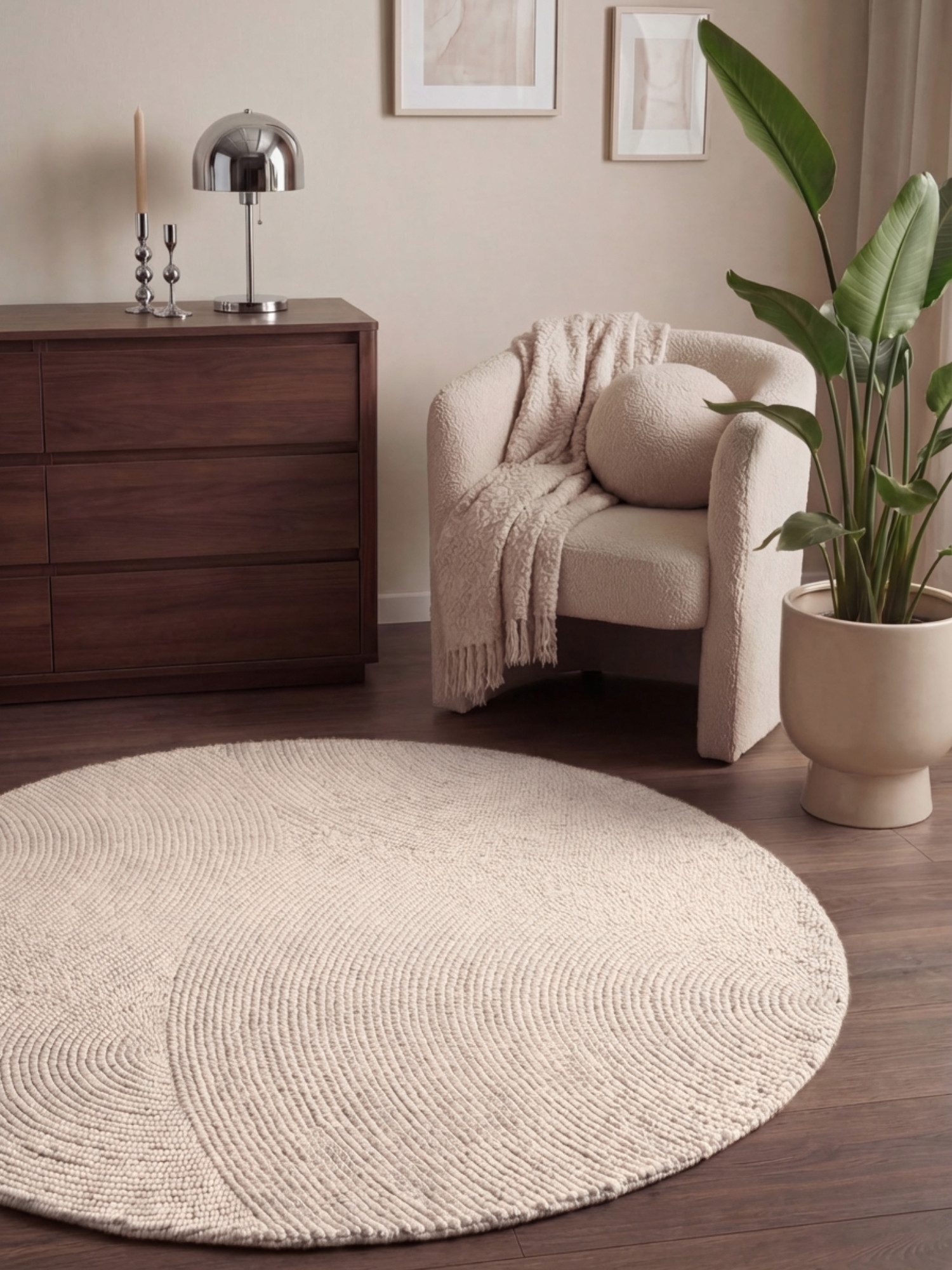 HANSE Home Wollteppich Calmio, auch als Läufer und in rund, rund, Höhe: 18 mm, Handgetuftet, Wolle, Natur, Wohnzimmer, Schlafzimmer, Skandi, Hygge