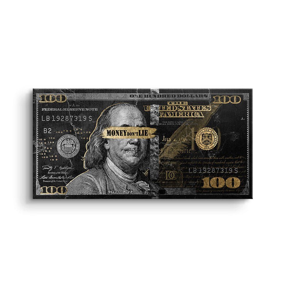 Premium Leinwandbild, Rahmen Lie gold - Money goldener schwarz in Wandbild dont DOTCOMCANVAS® Dollar