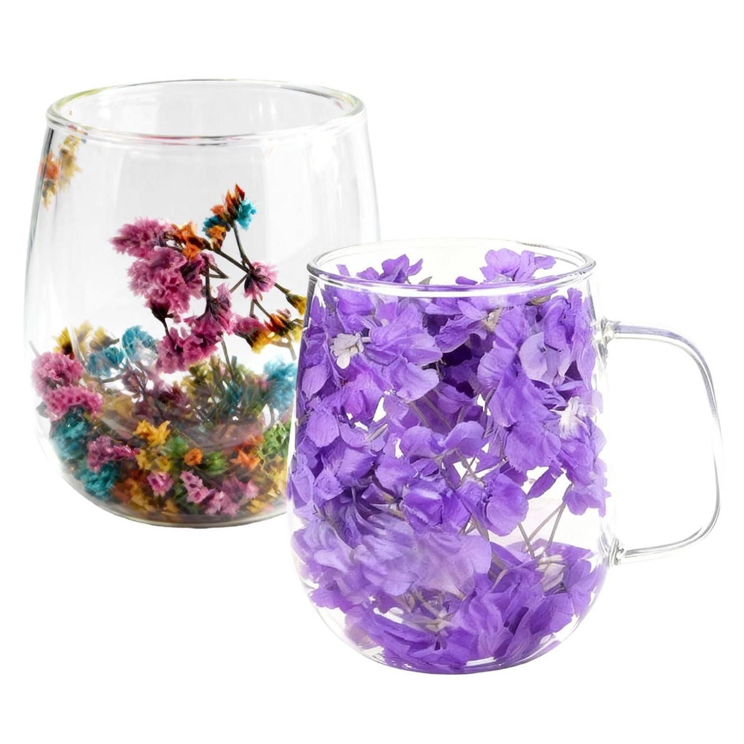 LuxusKollektion Thermoglas Kaffeegläser Doppelwandig 2er Set 350ml Blumen, Glas