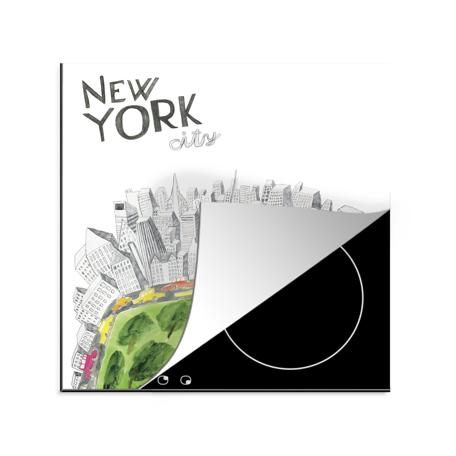 MuchoWow Herdblende-/Abdeckplatte Eine Illustration des Central Park in New York, Vinyl, (1 tlg), 78x78 cm, Ceranfeldabdeckung, Arbeitsplatte für küche
