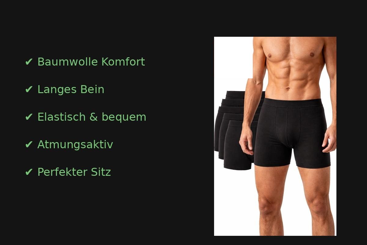 Berrak Boxershorts Herren Baumwolle Unterhosen langes Bein Schwarz 10er Pack (Spar-Set, 10-St., 10er-Pack) Premium Qualität A1125 – Bild 5 von 5