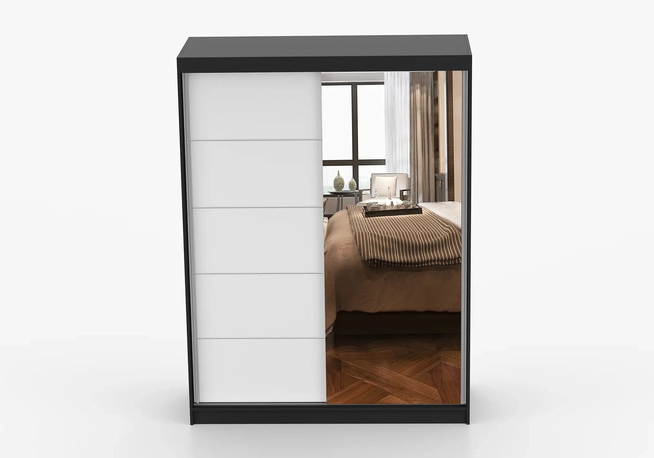 imoebel24 Schwebetürenschrank VISTA 05 150 cm - Schwarz / Weiss günstig online kaufen