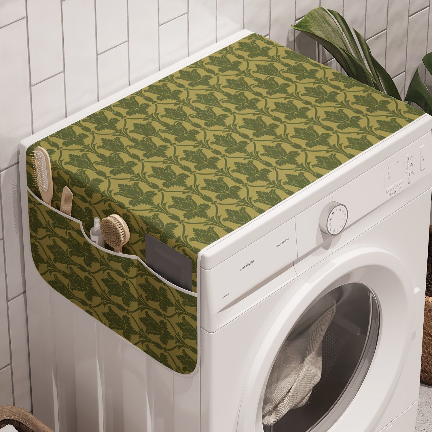Abakuhaus Badorganizer Anti-Rutsch-Stoffabdeckung für Waschmaschine und Trockner, Damast Victorian-Blumen-Muster