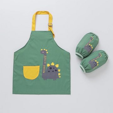 LENBEST Kochschürze Kinder Schürzen Set mit Taschen und 2 Ärmel Wasserdicht, Verstellbare, für Jungen Mädchen Basteln Malen Backen Kochen