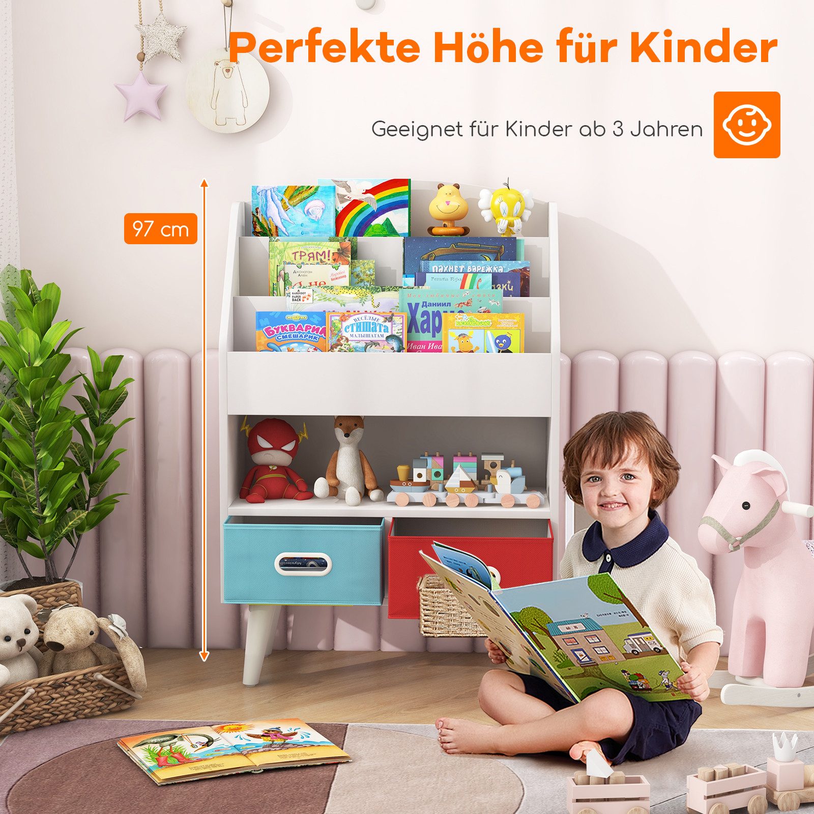 KOMFOTTEU Bücherregal, Kinderregal mit 3-stöckigen Regalen, offenem Fach günstig online kaufen