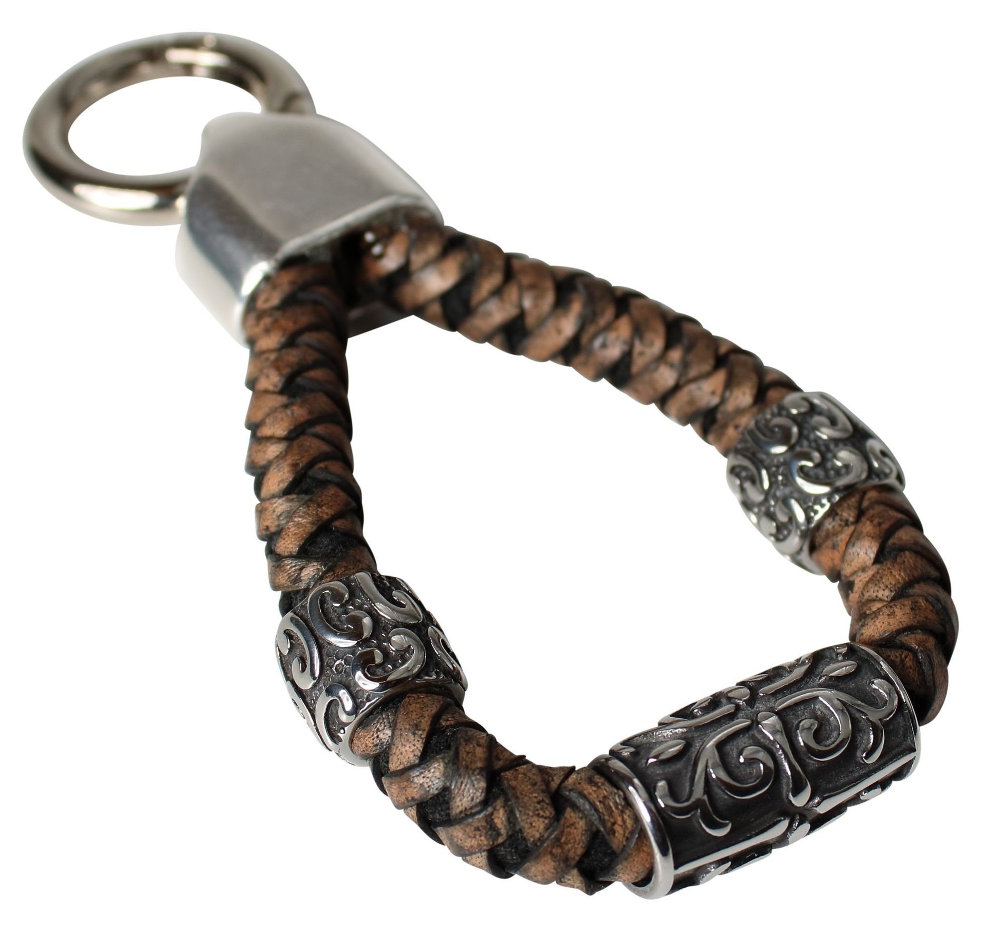 FRONHOFER Schlüsselanhänger 18762, Schlüsselanhänger mit edler Lederkordel und tollen Metallperlen Taupe