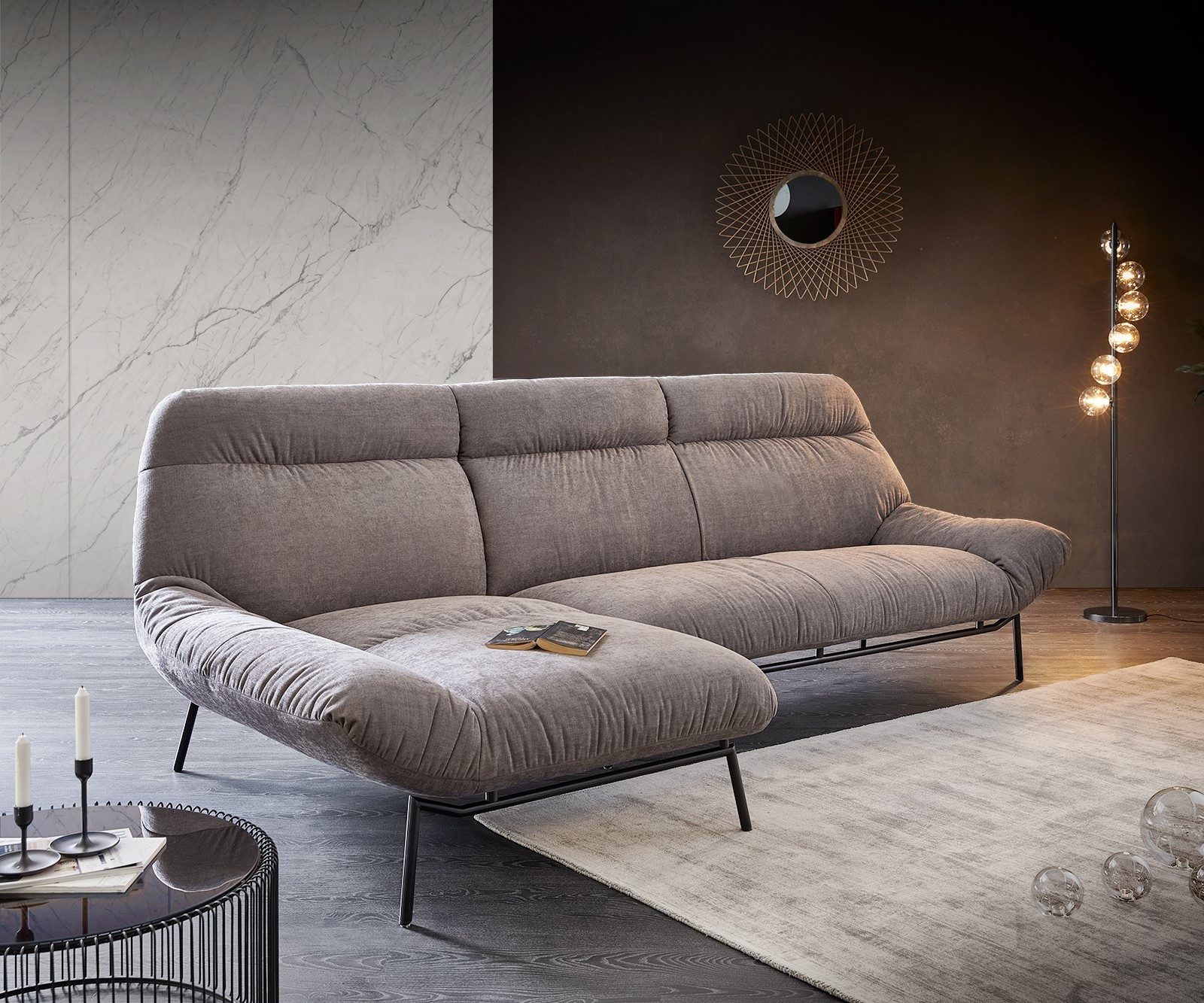 DELIFE Ecksofa Shape, High Steingrau 305x160 Longchair links Ecksofa by ES brand